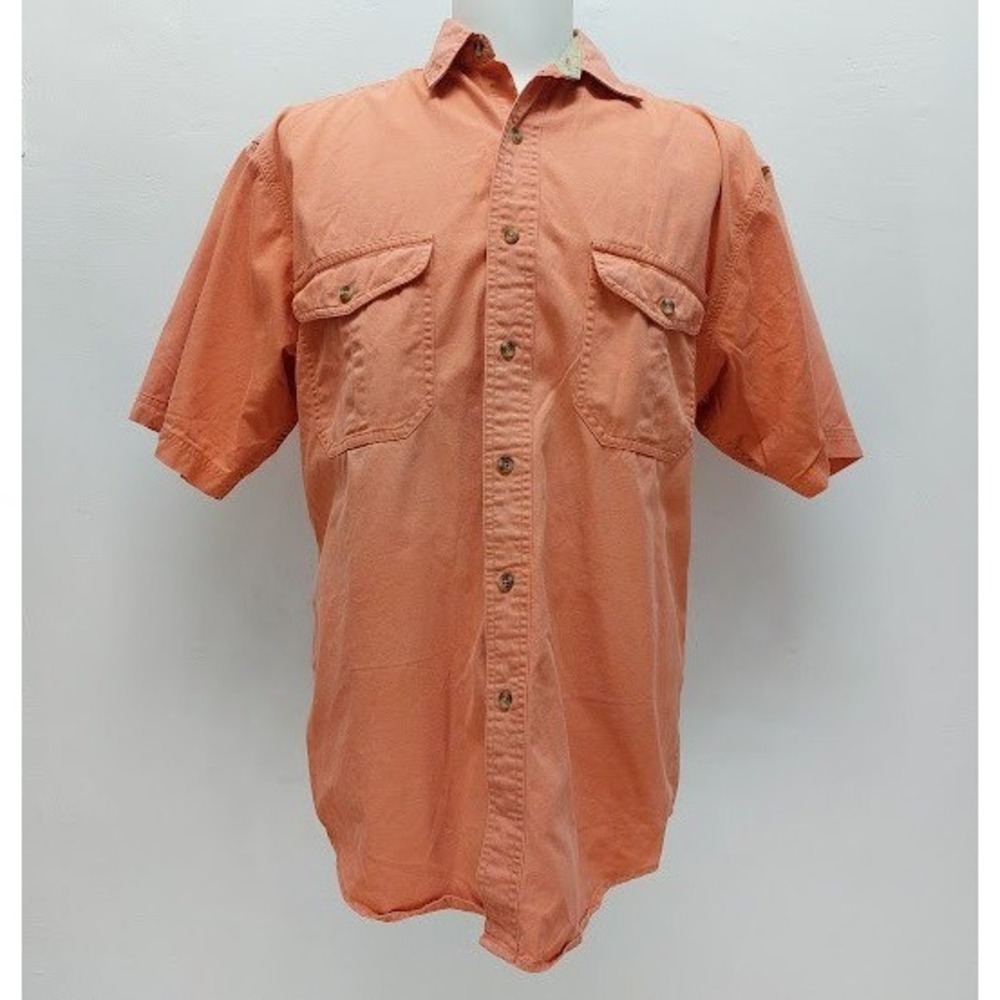 Eddie Bauer Button Down Shirt Men's Medium Coral Orange Rufton Twill Rugged Gorp